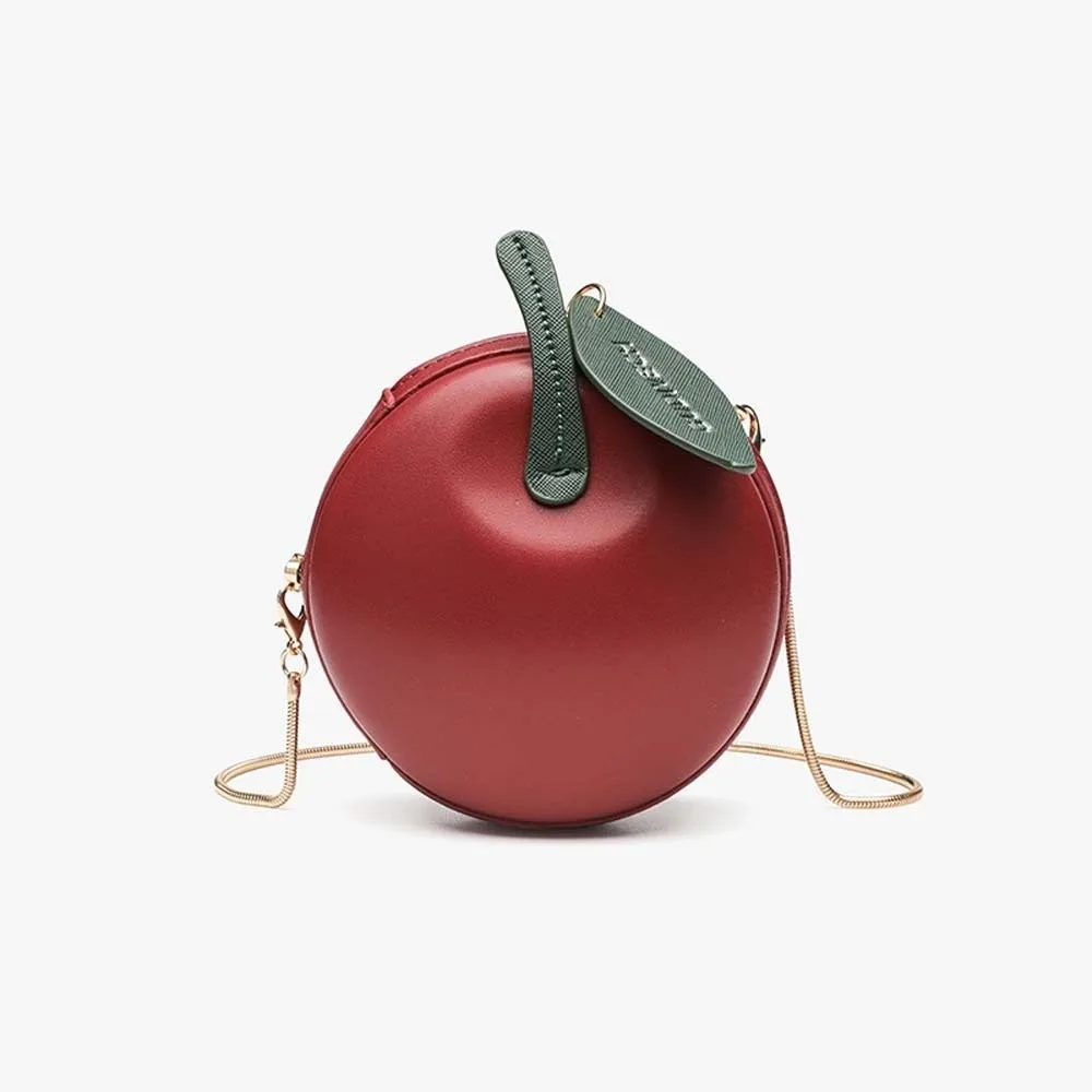Coin Purse Fruit Shape Chain Bag Solid Color Large Capacity Leather Round Pouch Anti-splash Water Lightweight