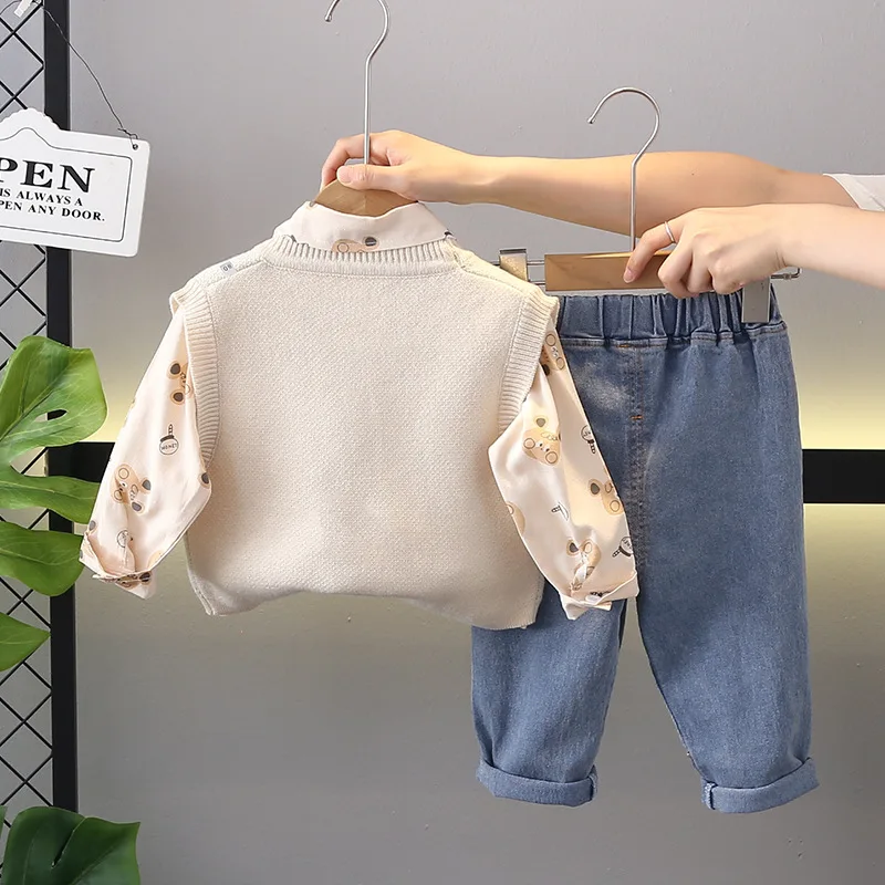 New Autumn Baby Clothes Suit Children Boys Cartoon Vest Shirt Pants 3Pcs/Sets Toddler Clothing Infant Costume Kids Tracksuits