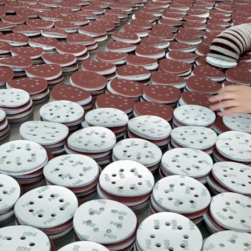 125mm 5 Inch 8 Holes Red Aluminum Oxide Hook Loop Sanding Discs Flocked Sandpaper for Polishing Grinding