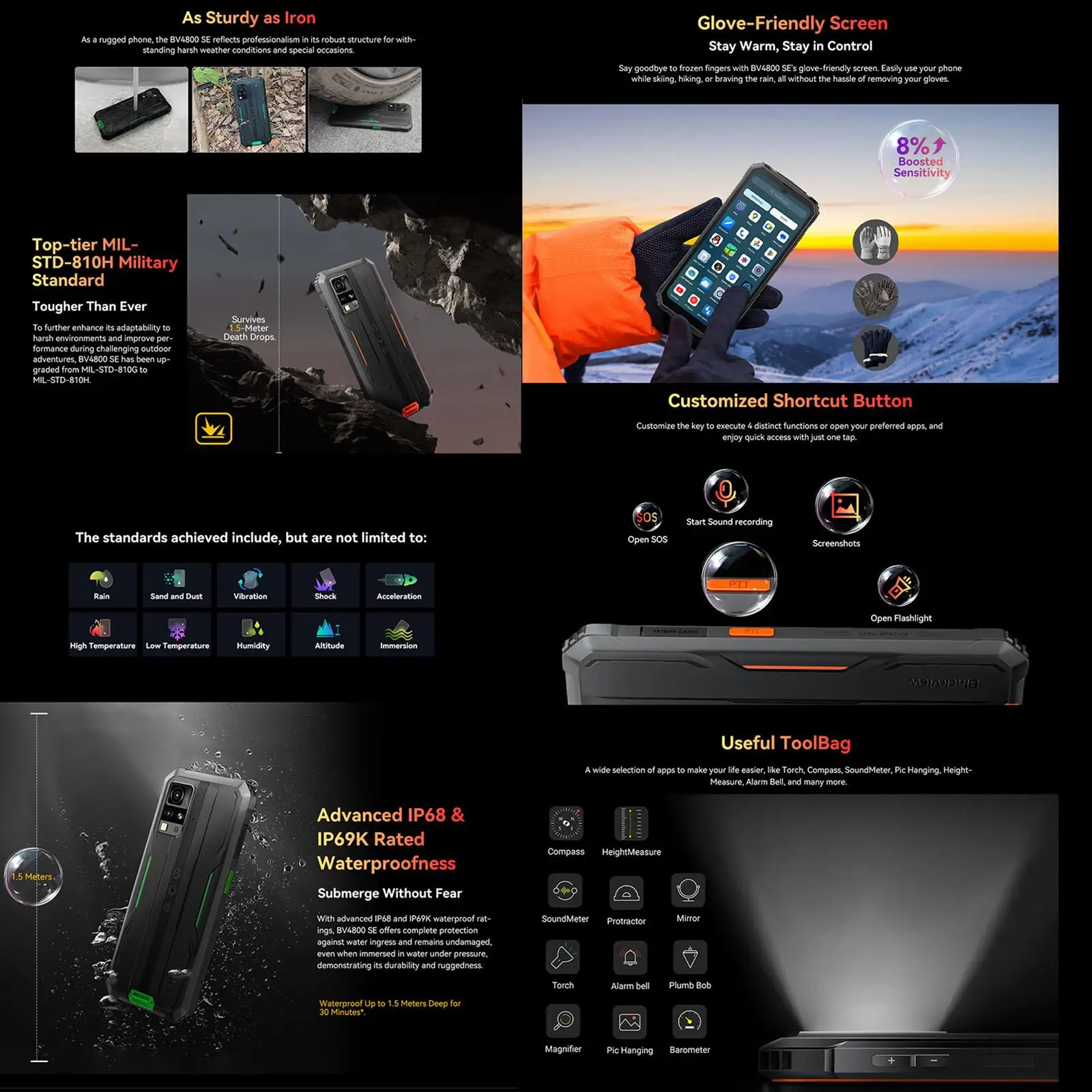 Blackview BV4800 SE هاتف متين 4GB + 64GB 6.56 بوصة أندرويد 15 UMS9320E T615 ثماني النواة 5100mAh 4G NFC الهاتف الذكي #5