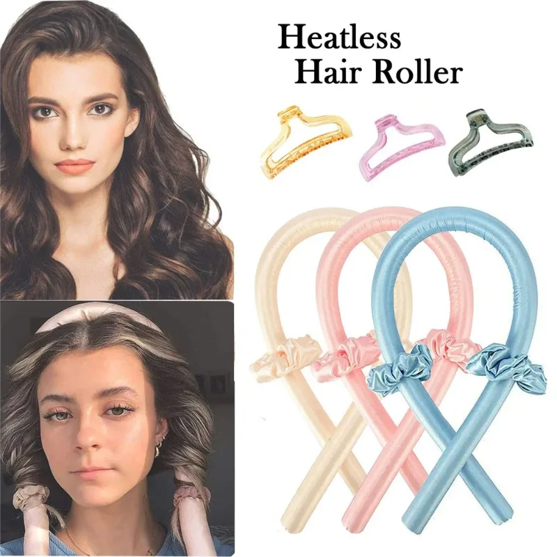 4Pcs Heatless Hair Curler Set with Sleep Cap Soft Polyester No Heat Overnight Wave Curling Rod Kit for Women view 2