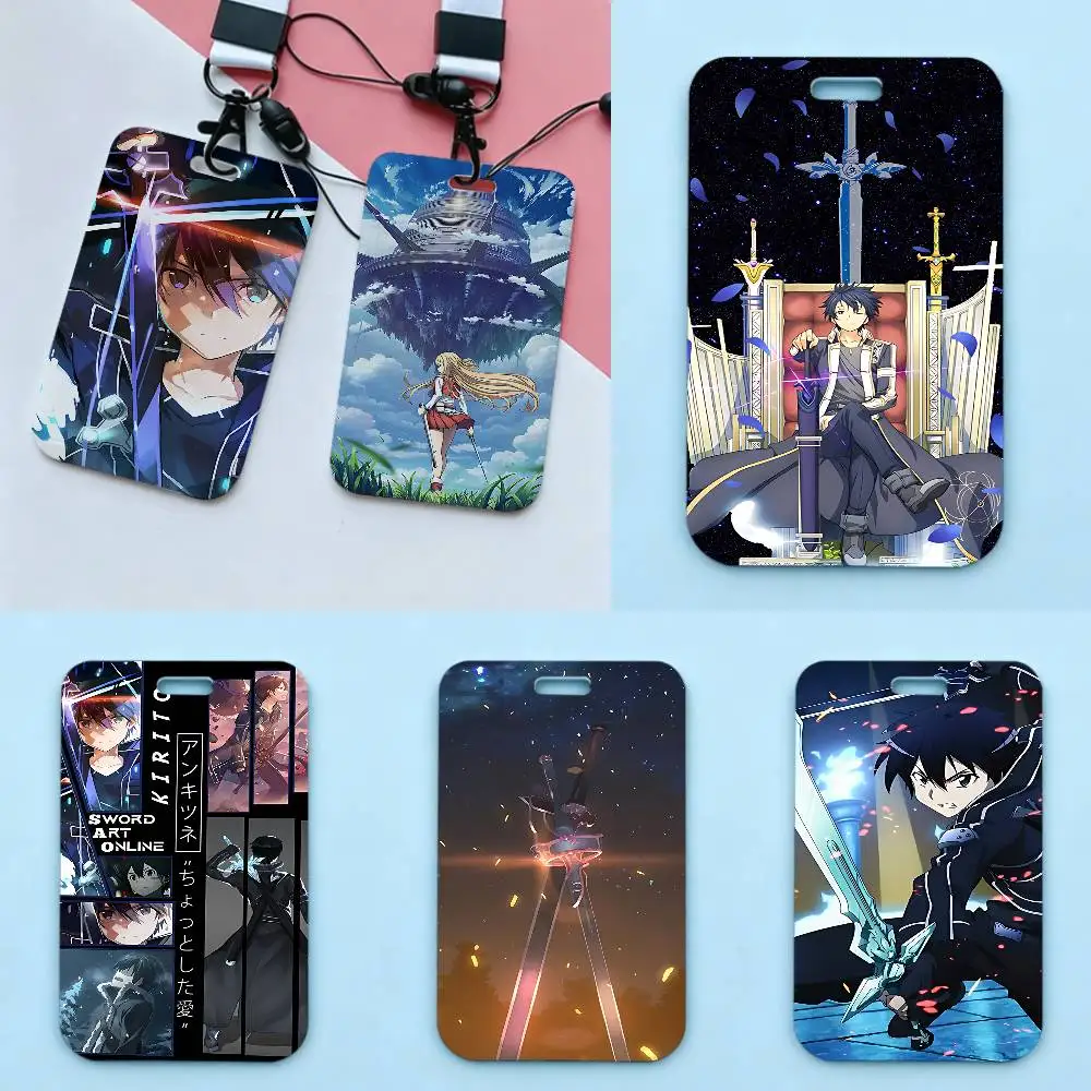 Porta Tarjetas de Acceso con Clip para Credenciales, Llavero y Cordón para el Cuello con Diseño de Sword Art Online SAO, para Uso en Oficinas y Campus, Porta Identificaciones