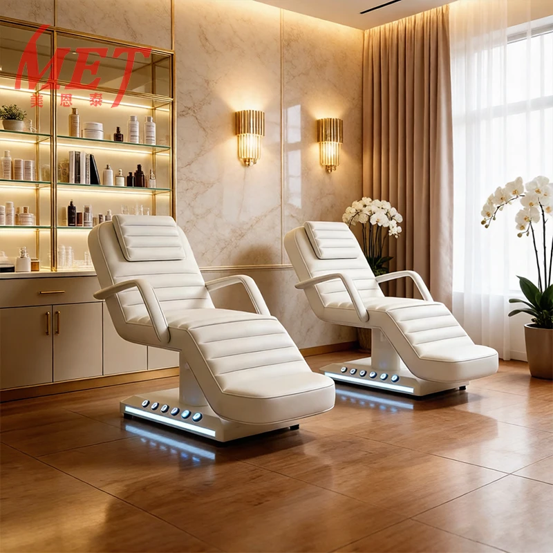 

Modern Luxury Salon Furniture Facial Bed Beauty Bed with Armrests Adjustable Backrest LED Light for Luxury Spa
