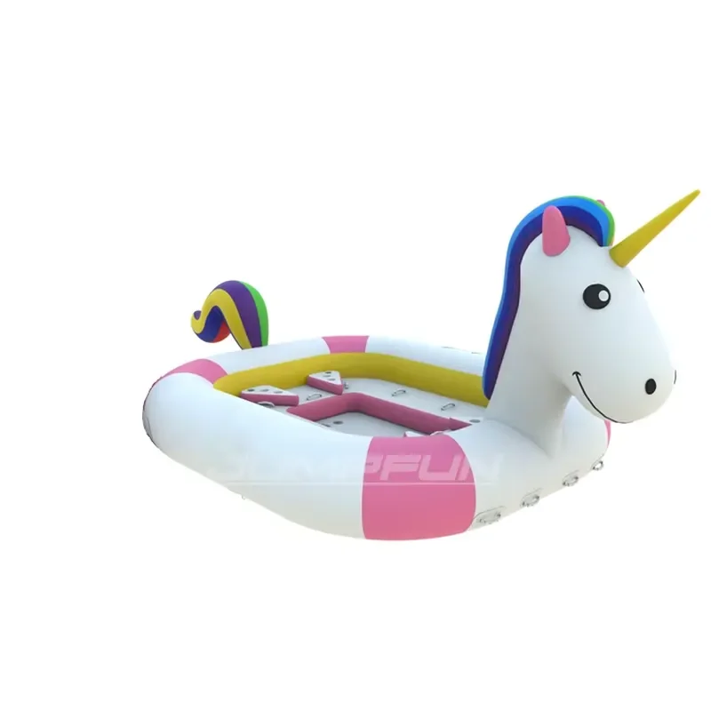 Giant Unicorn Inflatable Island Adults Leisure 6 10 Seats Floating Inflatable unicorn Dock Water Games Boats