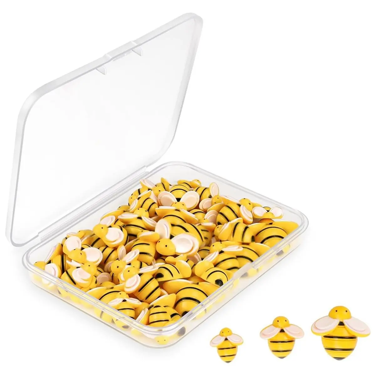 AT16 50 Pcs Resin Bees Charms for Crafts, DIY Decorations & Scrapbooking with Storage Box
