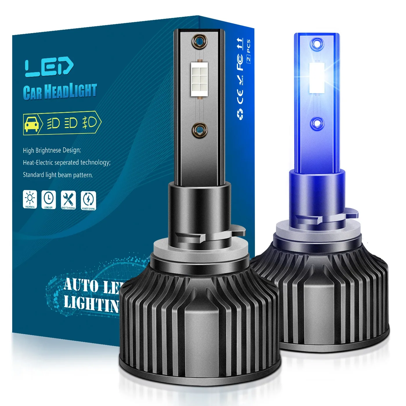 

12V 50W 10000K Blue LED Headlight Bulbs H1 H3 H7 H8 H9 H11 9005 9006 9012 Fog Light