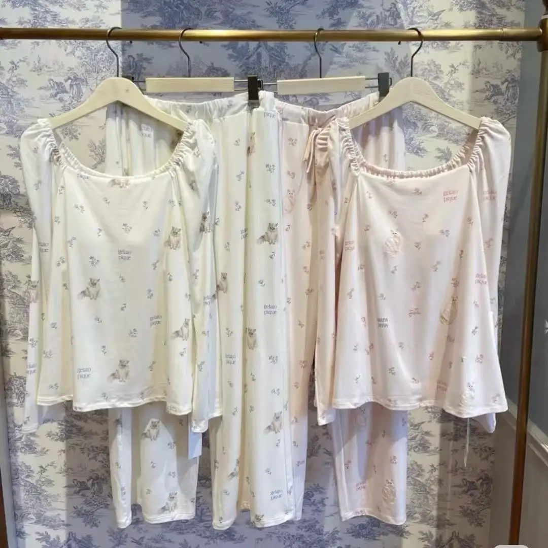 soft-japanese-style-gp-sleepwear-with-chest-pad-long-sleeve-long-pants-print-home-clothes-women's-sleepwear-collar