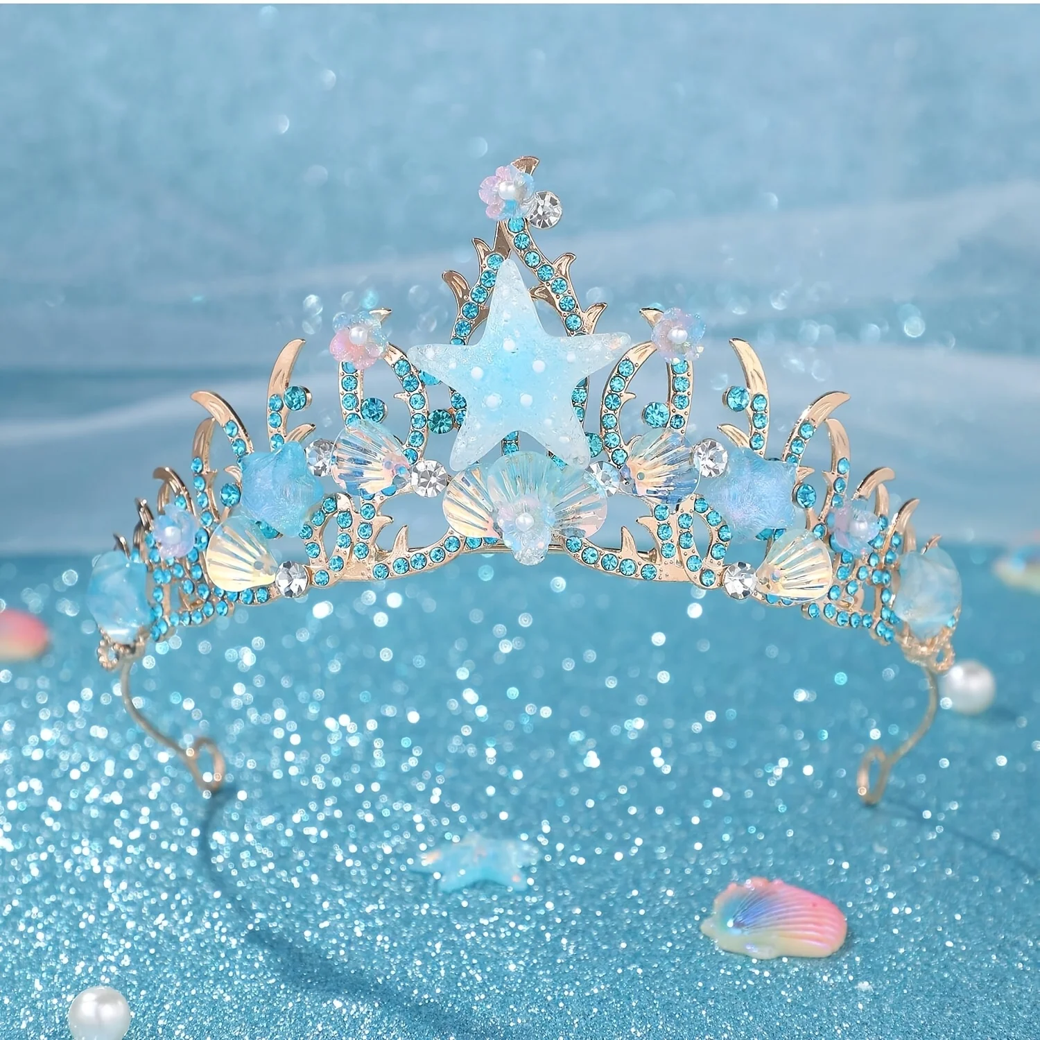 Elegant Women's Purple Heart, Starfish, and Seashell Mermaid Tail Bridal Headpiece with Sparkling Crown/Tiara image 5