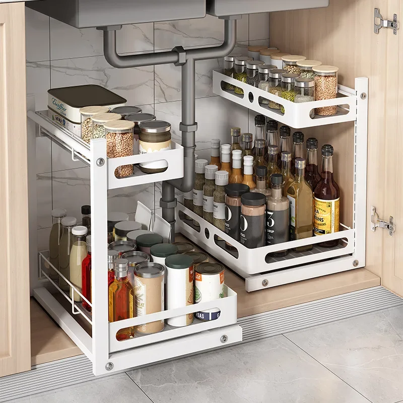 

Under Sink Organizers and Storage,with Sliding Drawer 2 Tier Multi-purpose Bathroom Shelf Organizer for Kitchen Bathroom Storage
