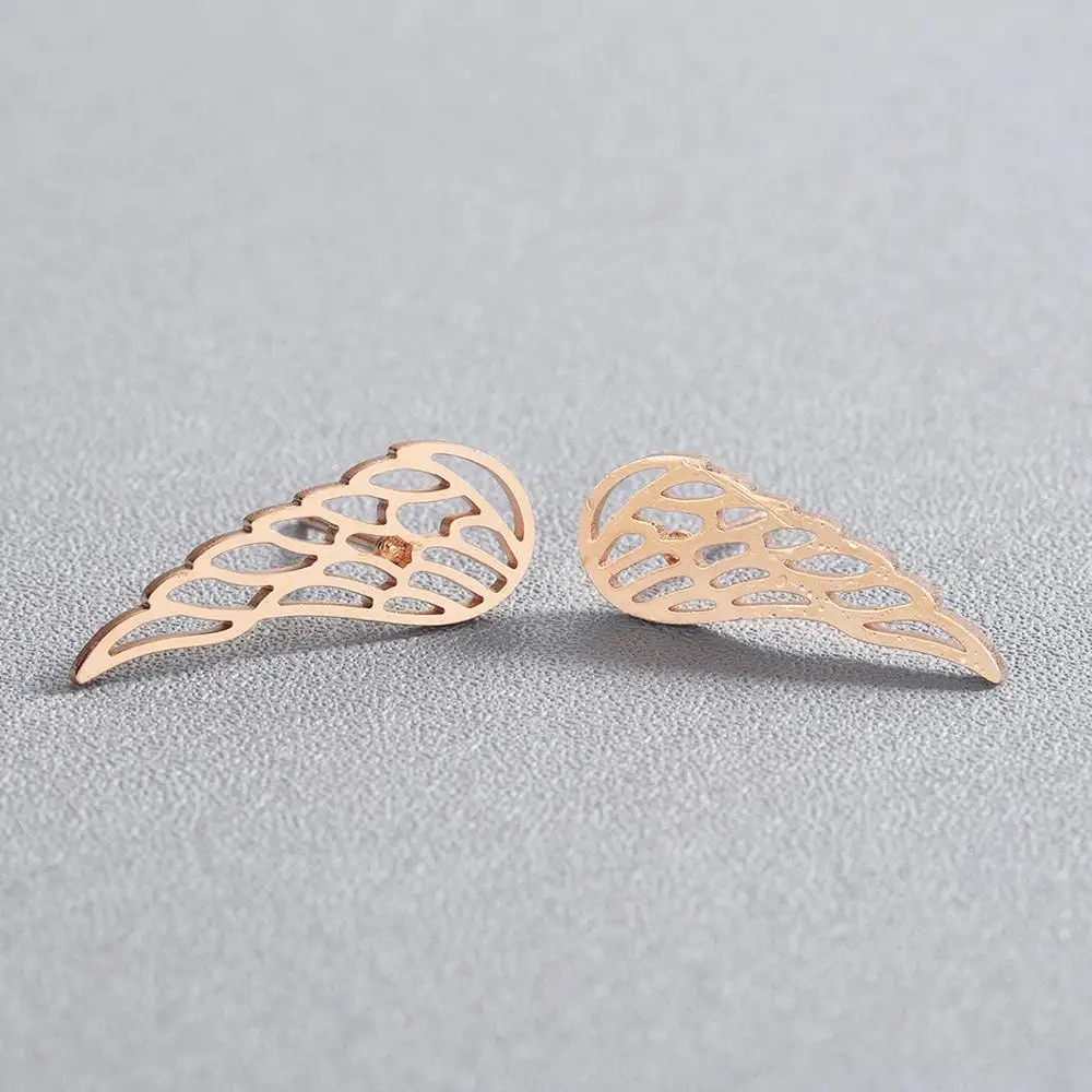 QIAMNI Stainless Steel Minimalist Wings Stud Earring for Women Men Birthday Gifts Ear Climbers Party Jewelry Pendientes Brincos