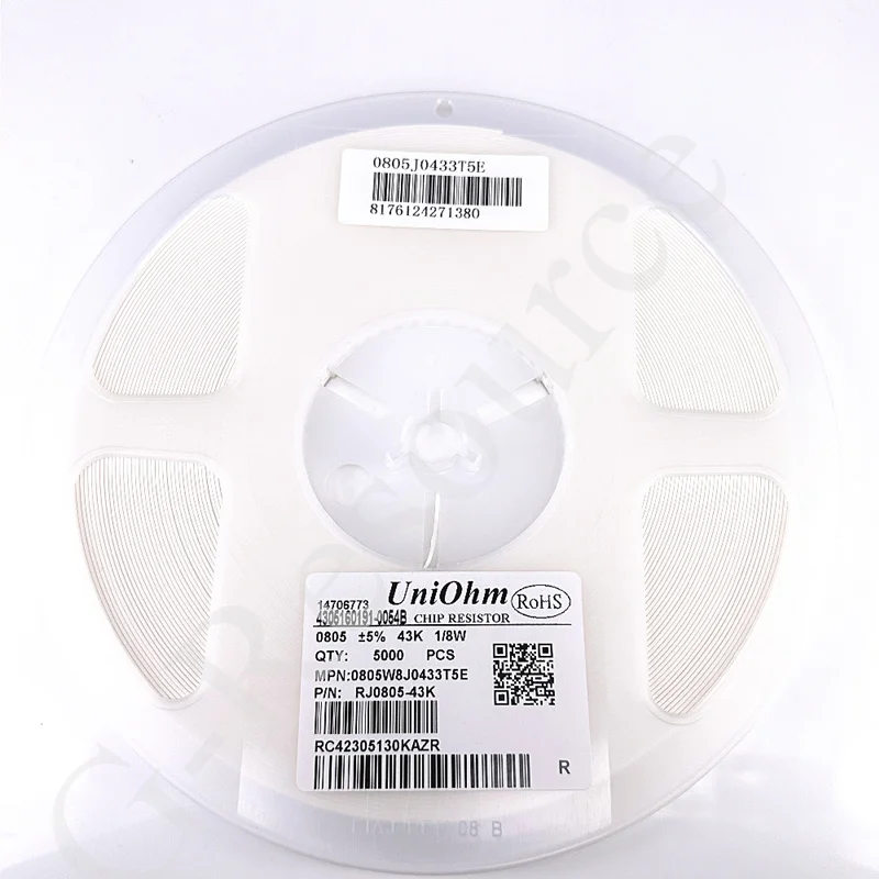 (100 pezzi) 0805W8J0433T5E Resistenza patch 43kΩ ±5% 125mW