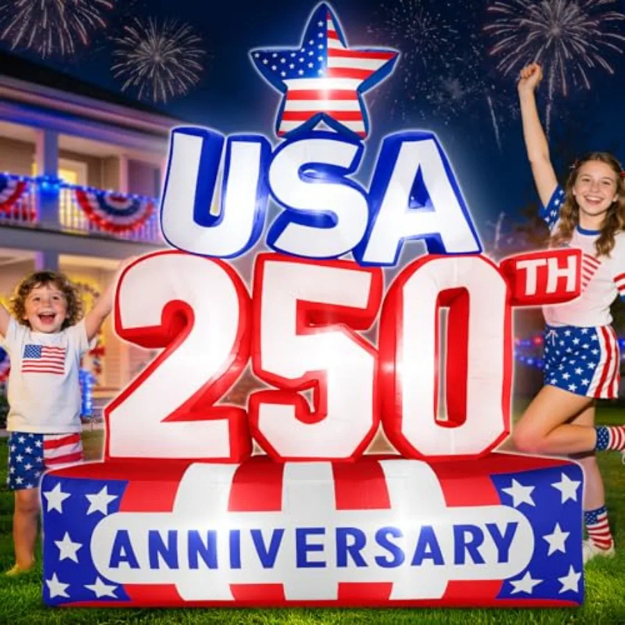 

6FT 250th Anniversary 4th of July Inflatables Outdoor Decorations Patriotic Blow Up Yard Decorations with LED Lights Fourth of