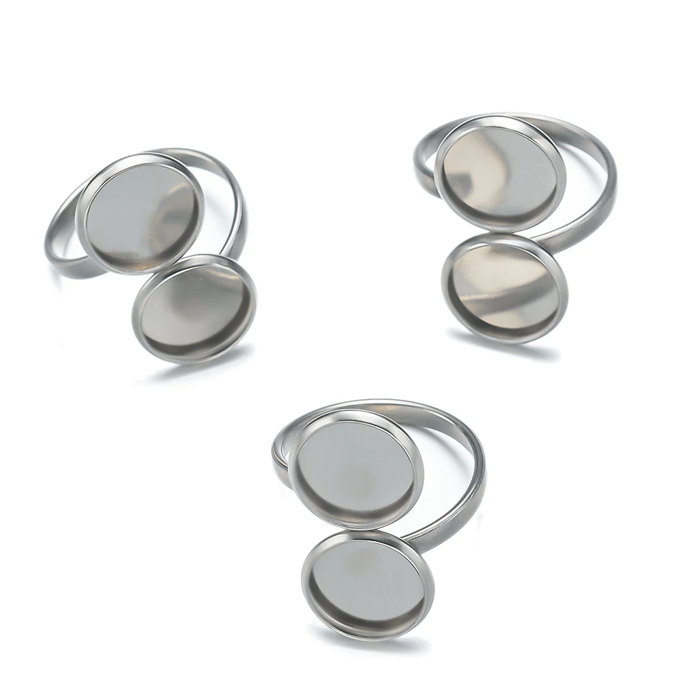 5pcs Stainless Steel Adjustable Open Double Ring Settings Blank Base Bezel Cabochons for DIY Jewelry Making Materials Wholesale image 5