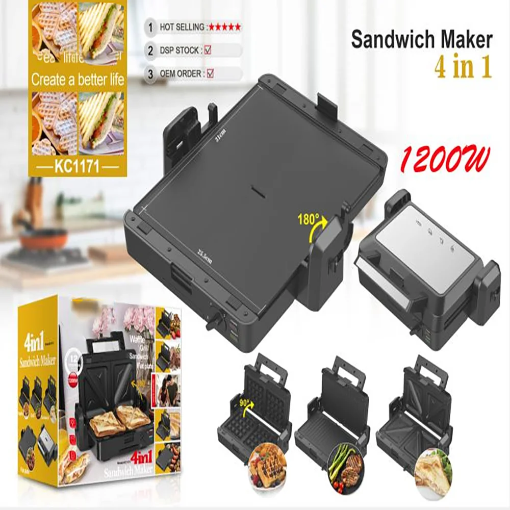 Four In One Sandwich Machine, Non Stick Baking Tray, Double Sided Heating Baking Tray/Waffles/Sandwiches/Flat Plates