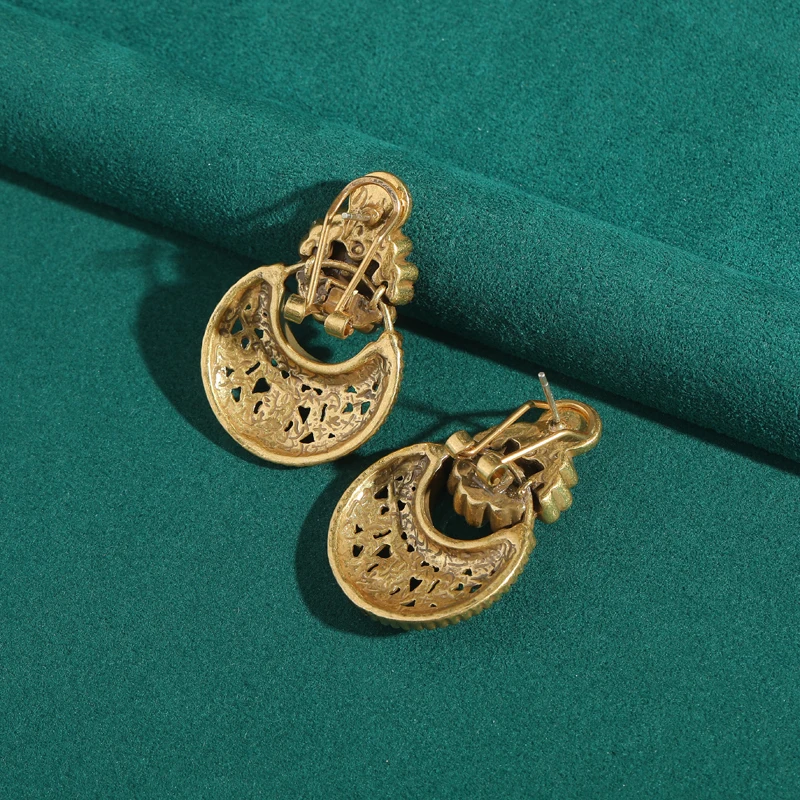 

Vintage Antique Gold Color Earrings Retro Flower Moon For Woman Crystal Daily Party Luxury Designer Jewelry Anniversary Gift