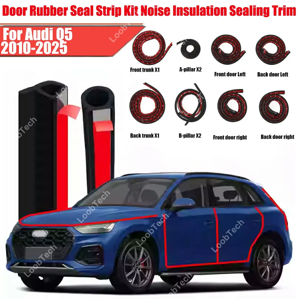 

Door Seal Strip Kit Rubber Weather Draft Wind Noise Reduction For Audi Q5 10-25 Self Adhesive Door Engine Cover Soundproof Strip