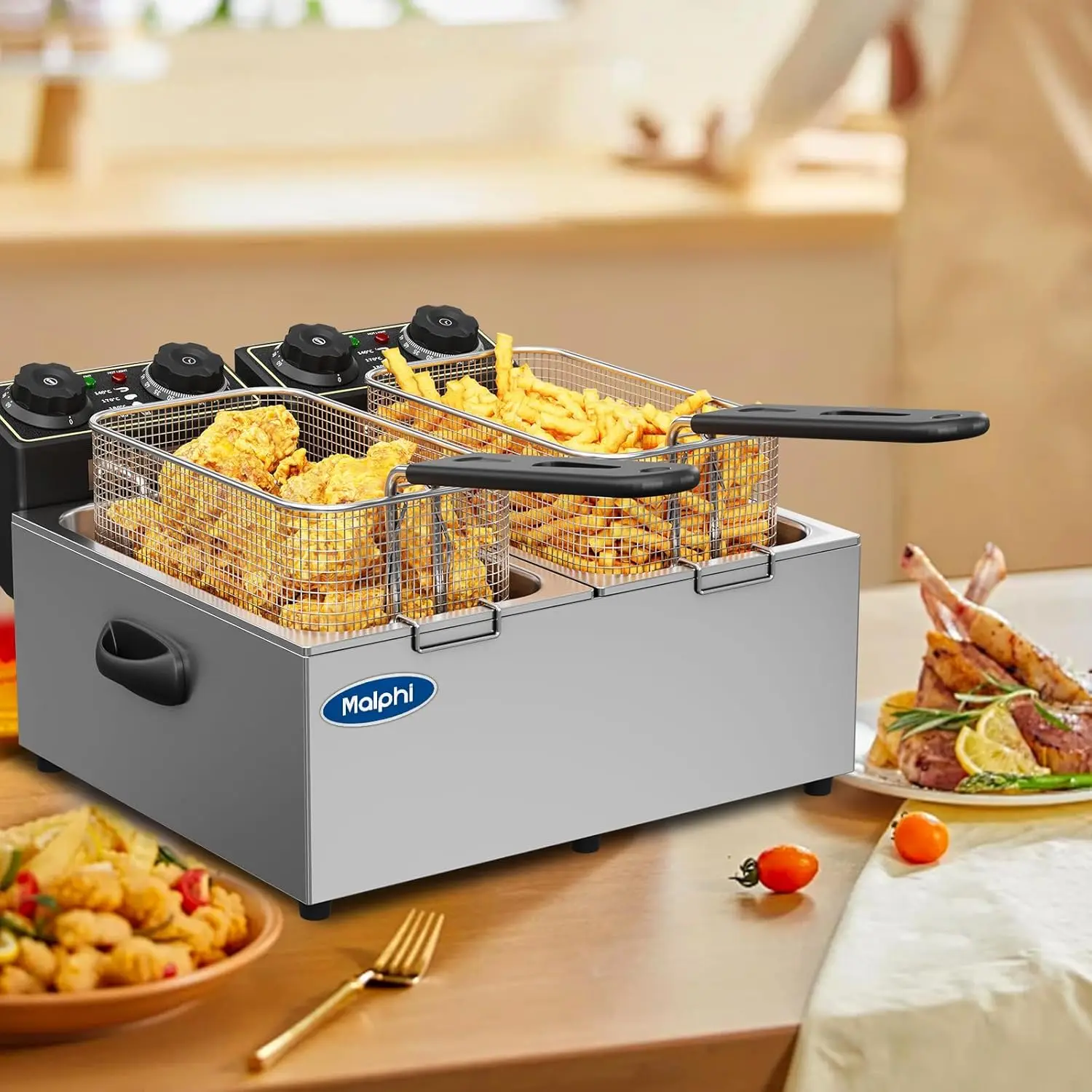 Фритюрница на 3 литра с регулируемой температурой, сковородки для стружки, корзина и крышка, высокая мощность 2000 Вт, Электрический масляный горшок, Overheat Pro