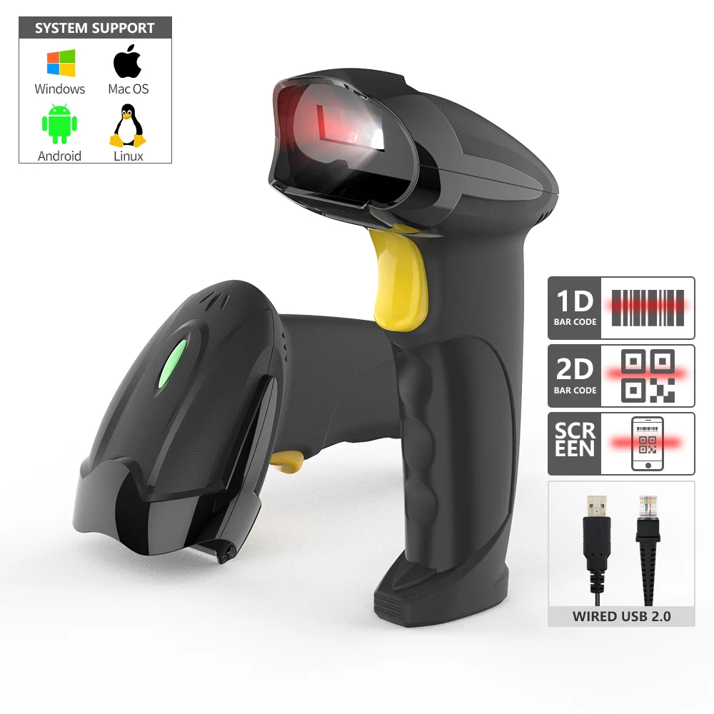 GTCODESTAR X-760H Barcode Scanner 2d Image  Barcode Reader QR Wired USB 1D 2D Barcode Scanner for Supermarket Payment