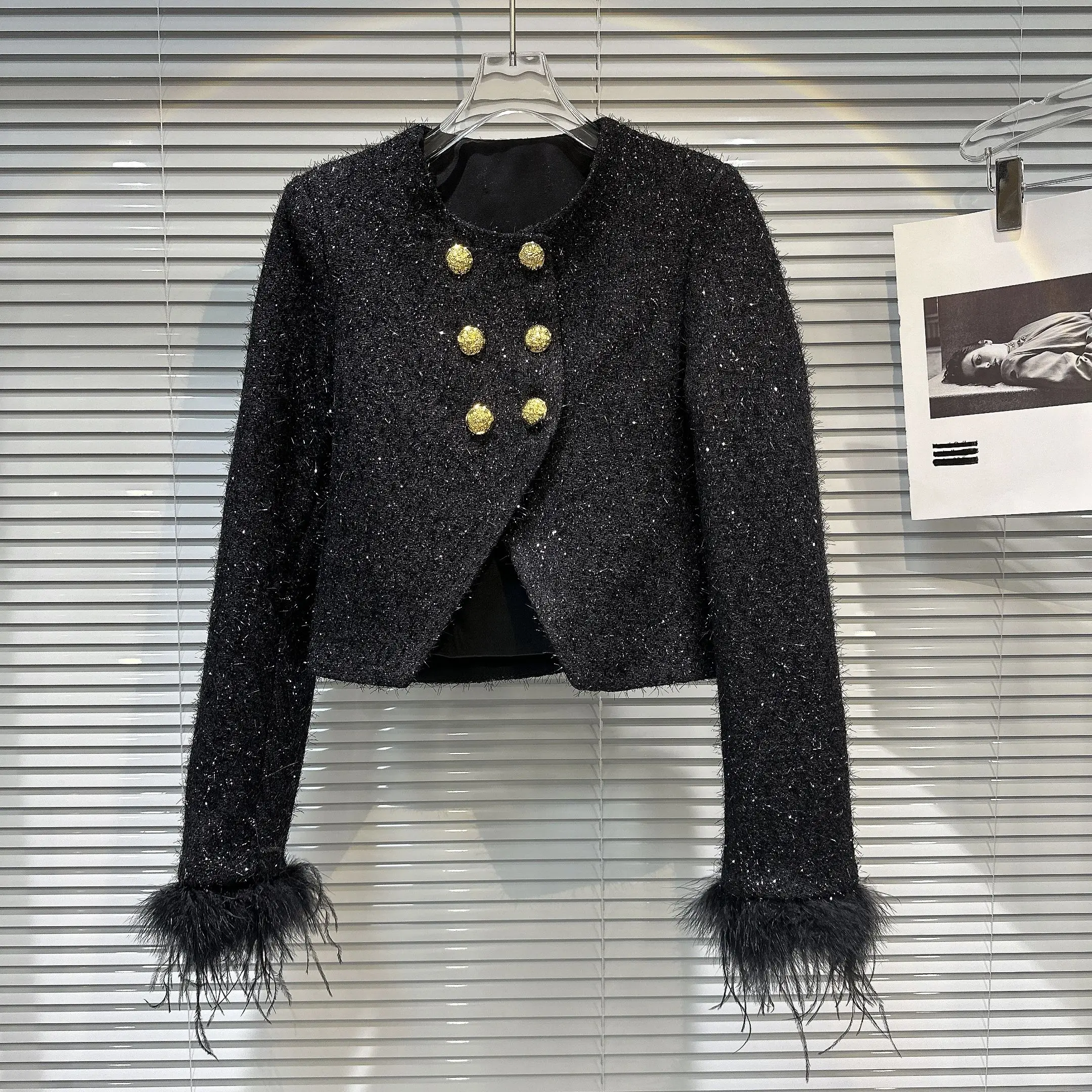 

iny Tead Metal Bule ort Outerwear Women's Sle Quilted Jaet Autumn New Arrival Small Fraance Wind Coat