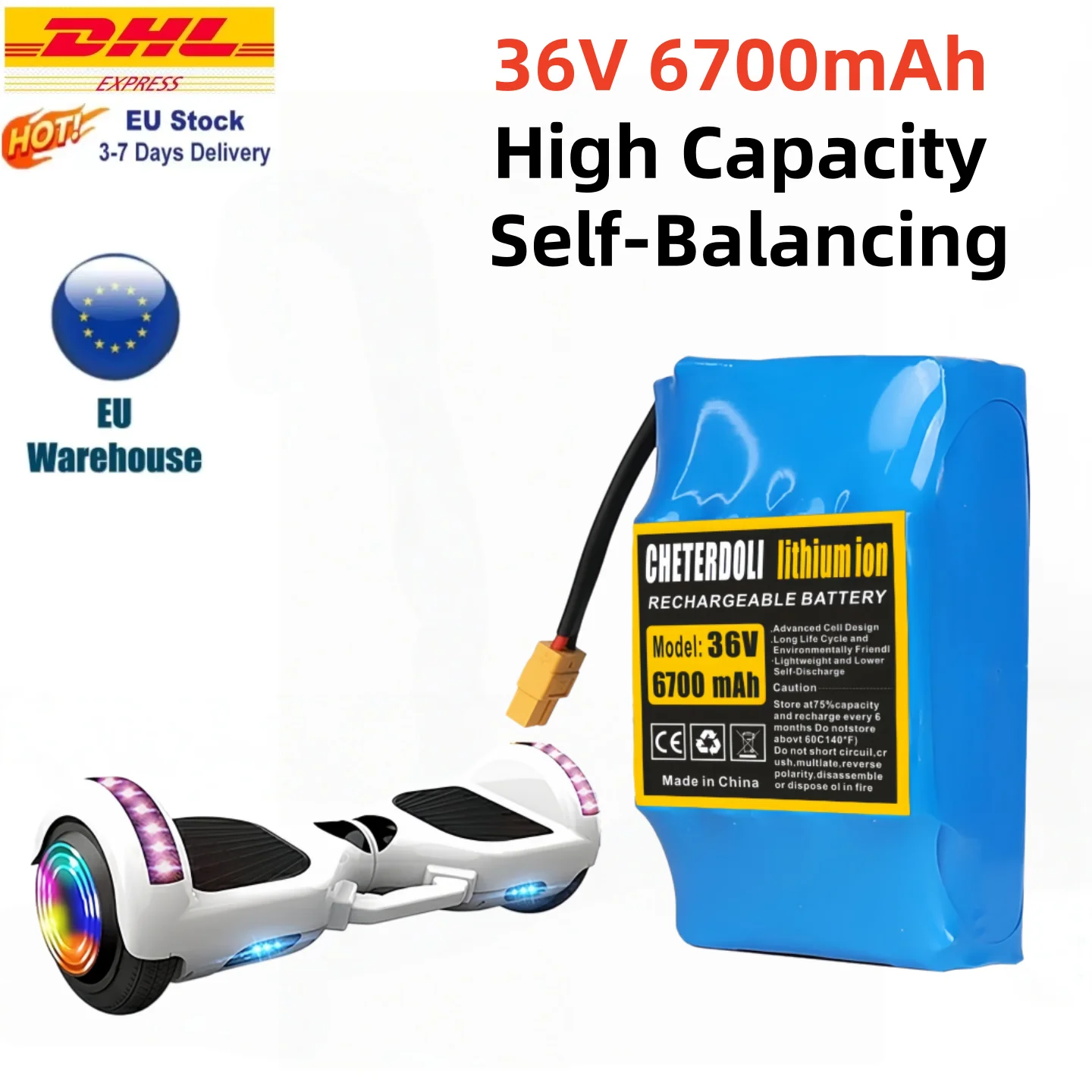 Original 36V 6700mAh Hochleistungs-Selbstbalancierender Einrad-Akku 10S2P Langlebiger Li-Ionen-Akku für Einräder mit Federung