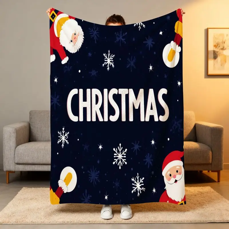 

1pc Dark Blue Christmas Fleece Blanket - Bold "CHRISTMAS" Text, All-Season Contemporary Throw