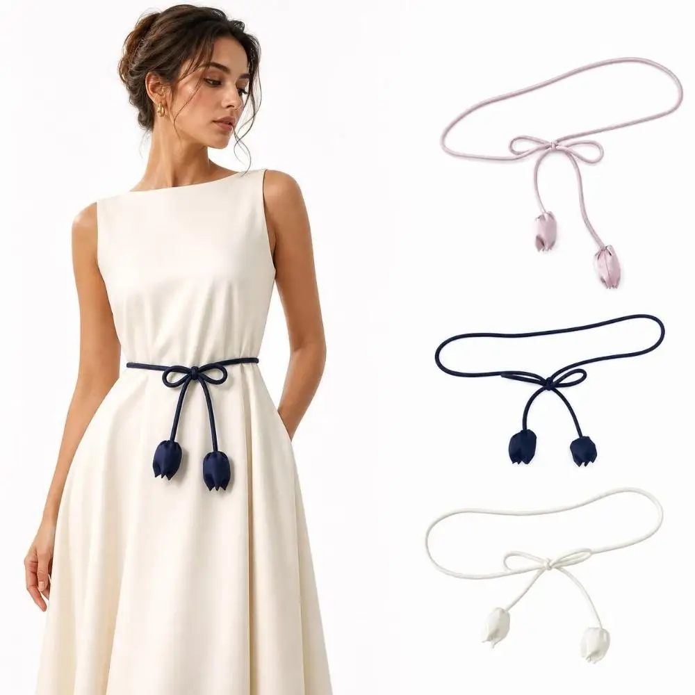 Unique Cloth Tulip String Waist Belt Handmade Tie Up Dress Belt High-End Soft Fabric Waist Rope Sweater Strap