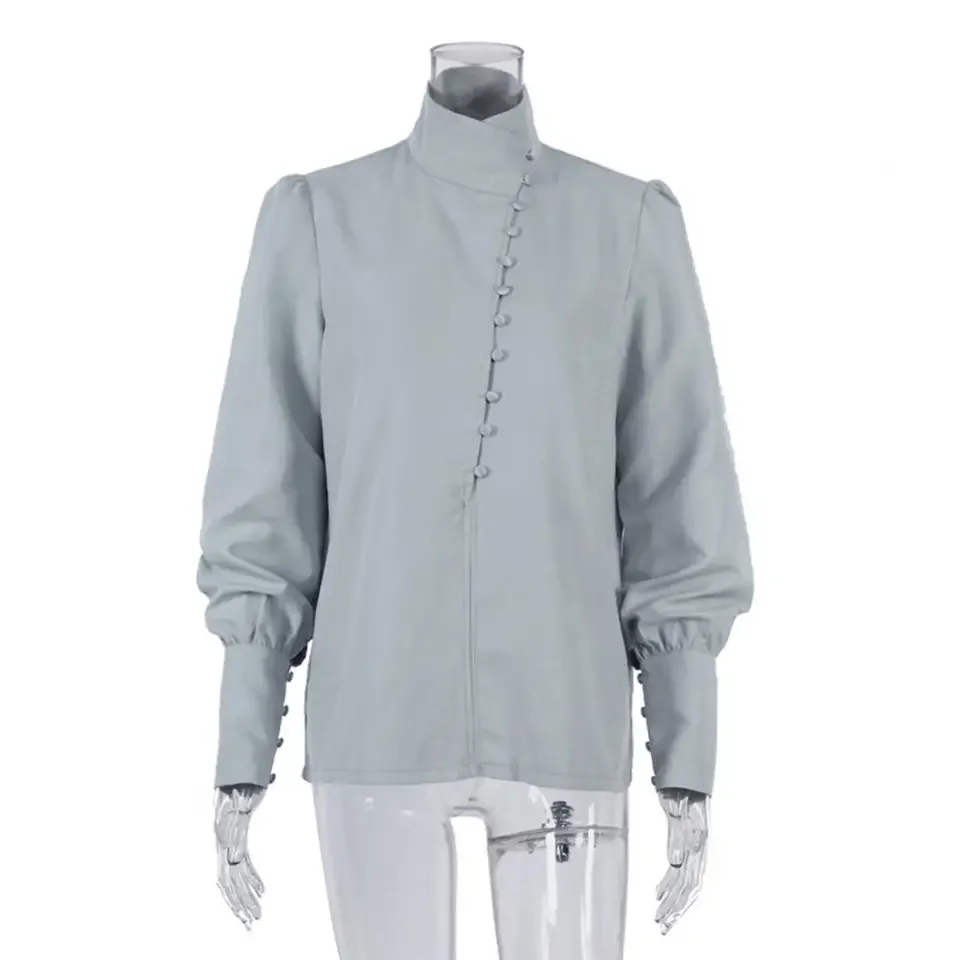 

Lantern Sleeve Women Shirts Korean Retro Casual Loose Long Sleeve Tops Fashion All Match Office Ladies Blouse Lady Tops