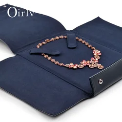 Oirlv Blue Necklace Bags for Jewelry PU Leather Necklace organizer foldable Jewelry Bag PUleather Blue Big Necklace Jewelry Bag