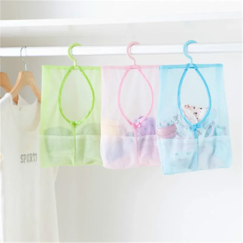 Multiuse Hanging Storage Bags Clothespin Mesh Bag Organizer with Hook for Bath Swimming Kids Toys Storage Baskets