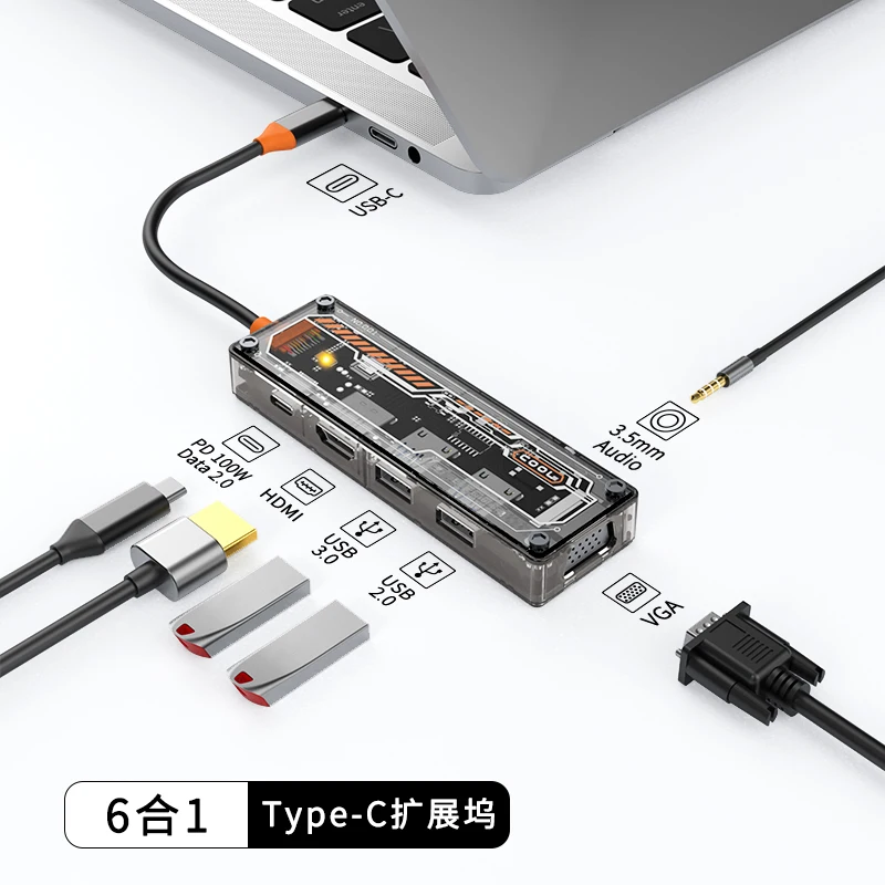 Type-C to HDMI-compatible USB3.0VGA USB-C PD3.0 Data2.0 3.5mm Audio 6in1 for Macbook Pro air usb c docking station usb c hub