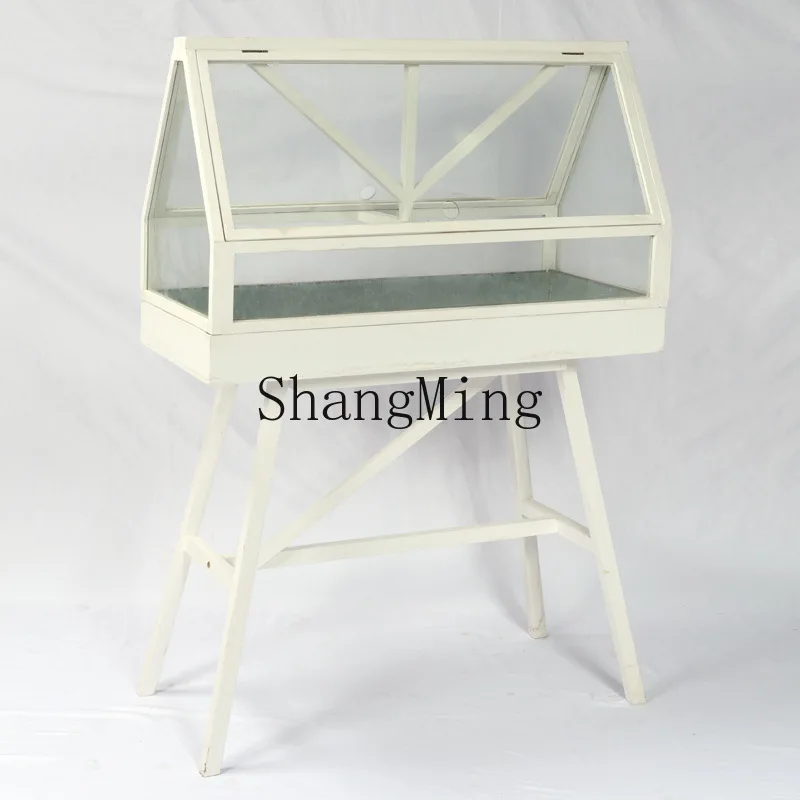 FG Solid wood floor-to-ceiling glass greenhouse Succulent plants Sunshine greenhouse Indoor balcony Garden retro flower stand