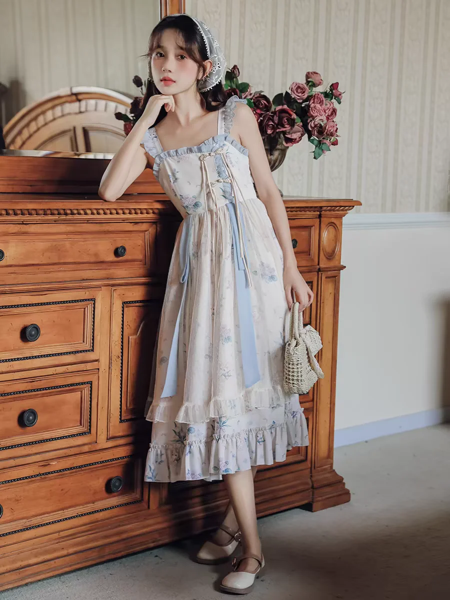 2025 primavera novedad de verano Cos Girls Tea Party Halloween Ball vestido de lujo Japón dulce Alice Kimono Maid Print Set Lo vestido