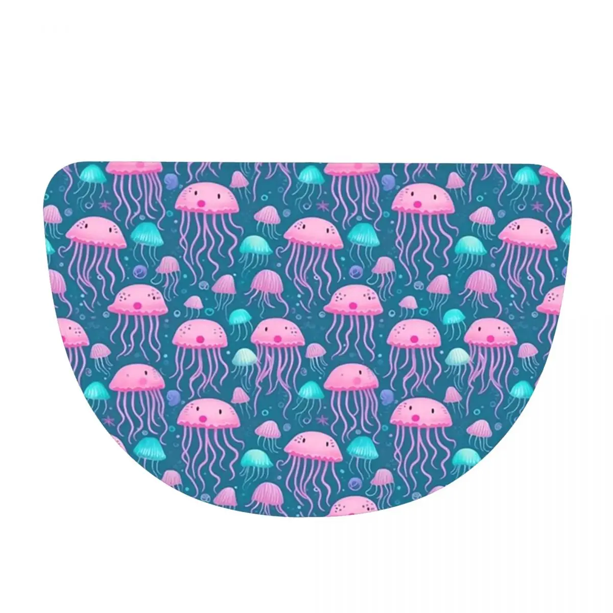 Jellyfish Pattern Elegant Marine Life Design Flannel Half Round Doormat Non Slip Bathroom Mat Absorbent Floor Carpet for Garage