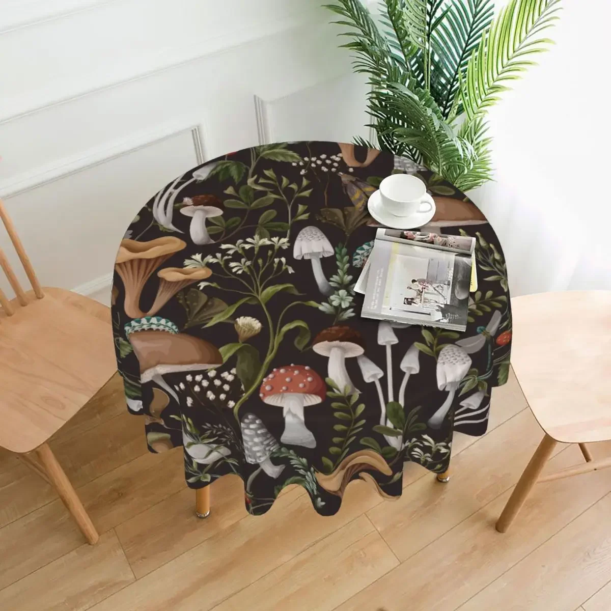 Retro Mushroom Round Tablecloth Plant Waterproof Table Cloth Kawaii Decor Home Dining Graphic Table Cover