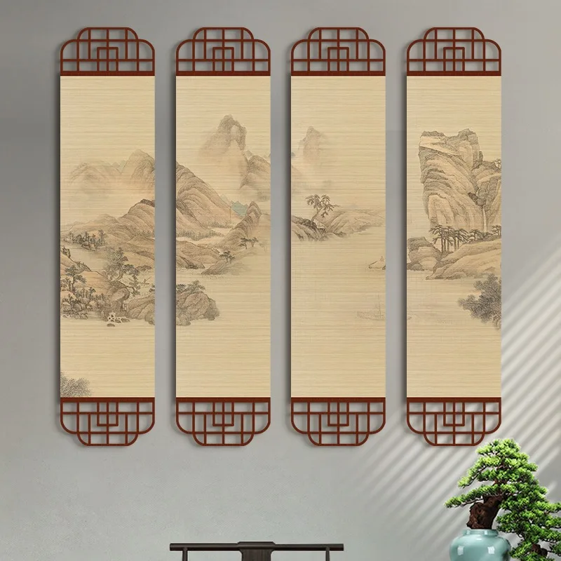 Japanese Ink Painting Zen Scroll with Bamboo curtain -Applicable to Modern Home Decor for Tea Room, Living Room & Study
