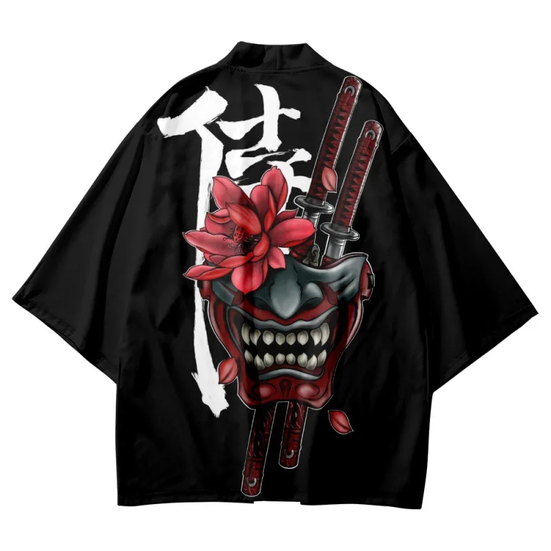 

Cartoon Warrior Printed Traditional Japanese Haori Kimono Shorts Women Men Asian Streetwear Cardigan Yukata Samurai Clothing