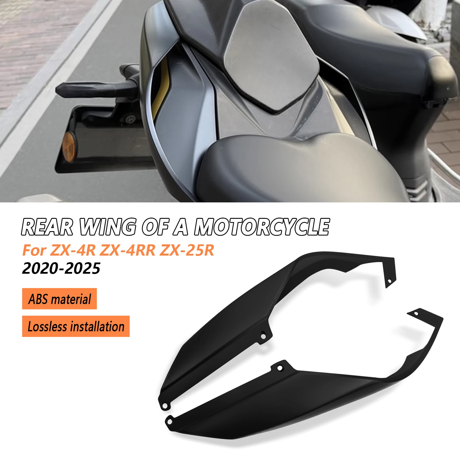 For Motorcycle Rear Wing Spoiler Fairing Rear Tail Wing Fixed Winglet ZX-25R ZX-4R ZX-4RR 2020-2025 ZX4R ZX4RR 25R
