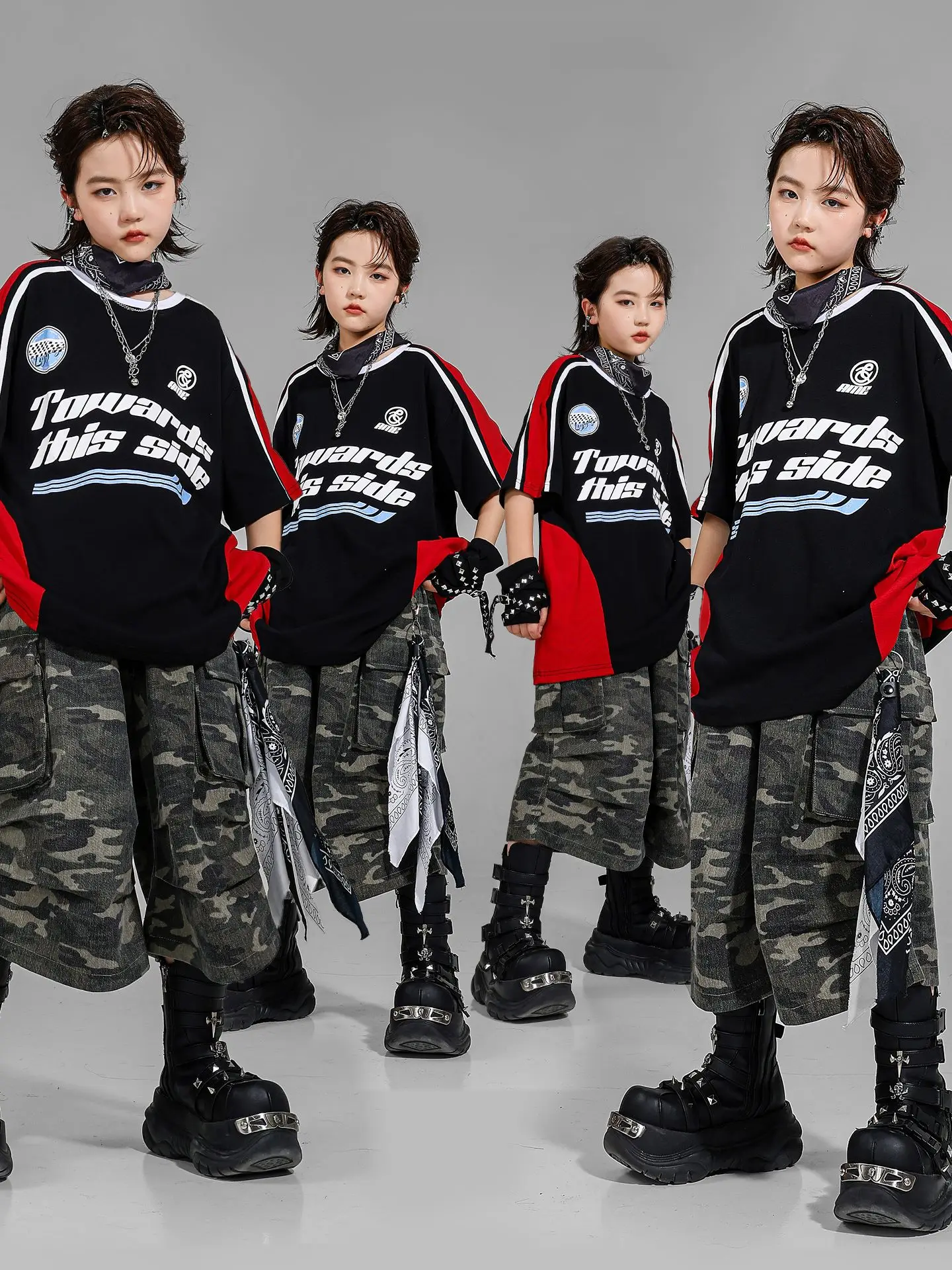 

Boys Stage Outfit Jazz Dance Costumes Hip-hop Clothes Street Dance Short Sleeve Top Camouflage Shorts Suit Catwalk Wear DQL10971