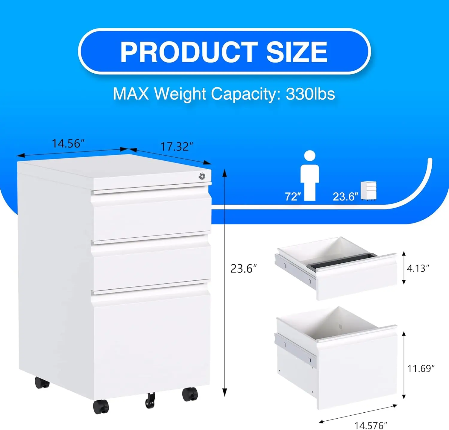 3 Drawer File Cabinet with Lock,Metal Filing Cabinet with Wheels for Home Office & Business Enterprise