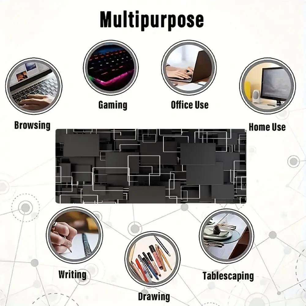 Tapete de mouse grande para jogos XXL, mouse pad com tema de design de layout abstrato, tapete de mesa de borracha para laptop, adequado para escritório e uso doméstico