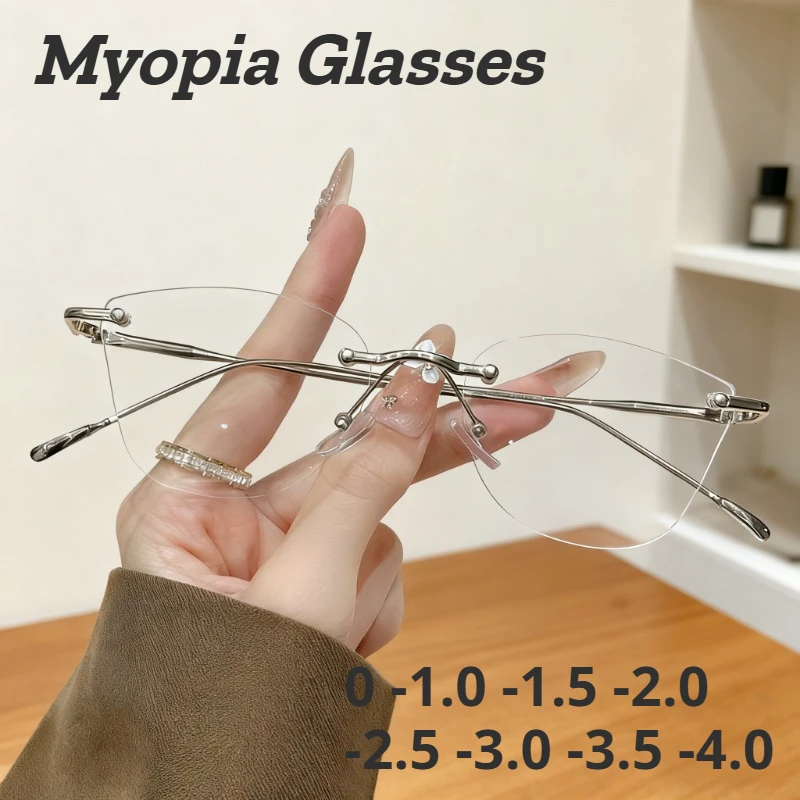 

New Frameless Bevel-cut Anti-blue Light Myopia Glasses Ultra-lightweight and Comfortable Multi-functional Eyeglasses 0 To -4.0