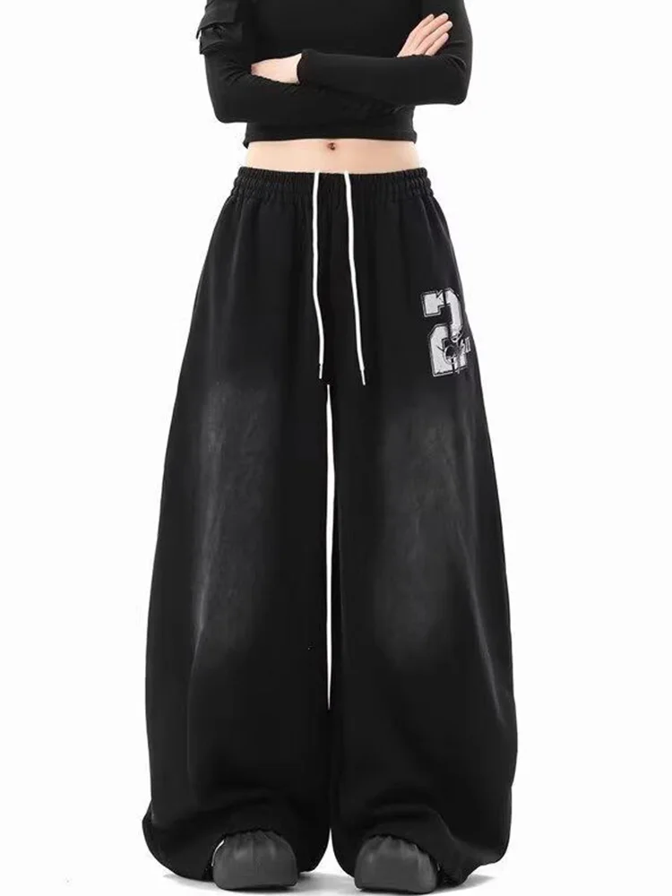 American Hip Hop Letter Streetwear Y2K Pants Women Vintage Harajuku Gradient High Waist Loose Trousers Spring Bf Straight Pant