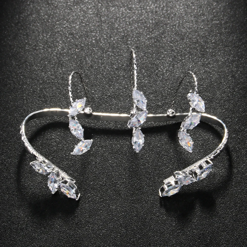 Fashion Zircon Leaves Open Bracelet Bangle Luxury Boho Accessories Luxury Wedding Gift Bridal Hand Jewelry Adjustable Nightclub