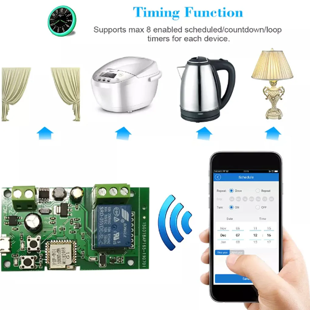 

ABS WiFi Relay Switch Module Remote Control Antiflaming IP44 Waterproof APP Timing Replacement Circuit Board Accessories