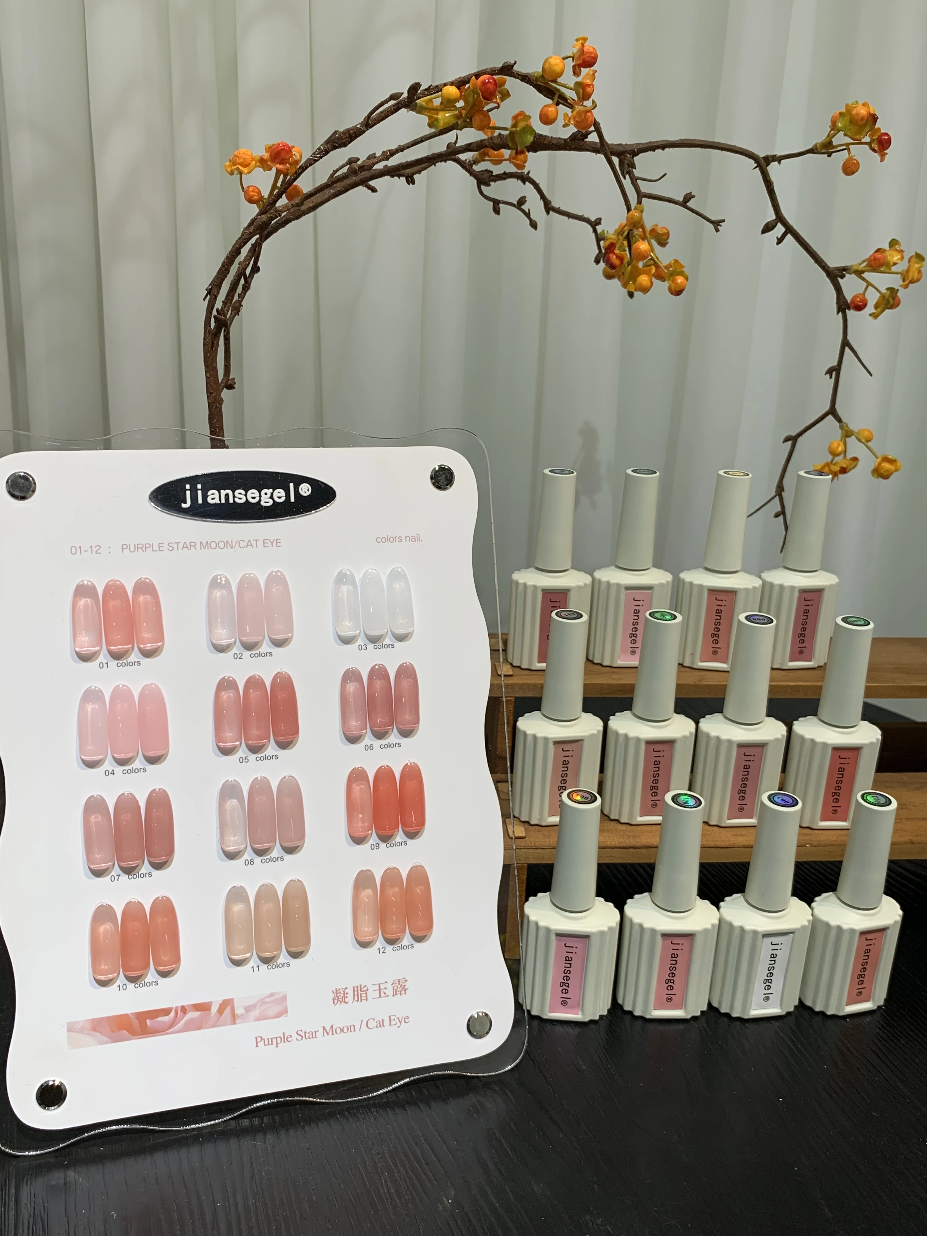 

12-color nude pink jelly nail polish with color chart, UV nail gel, DIY nail art charm, suitable for nail art beginners.