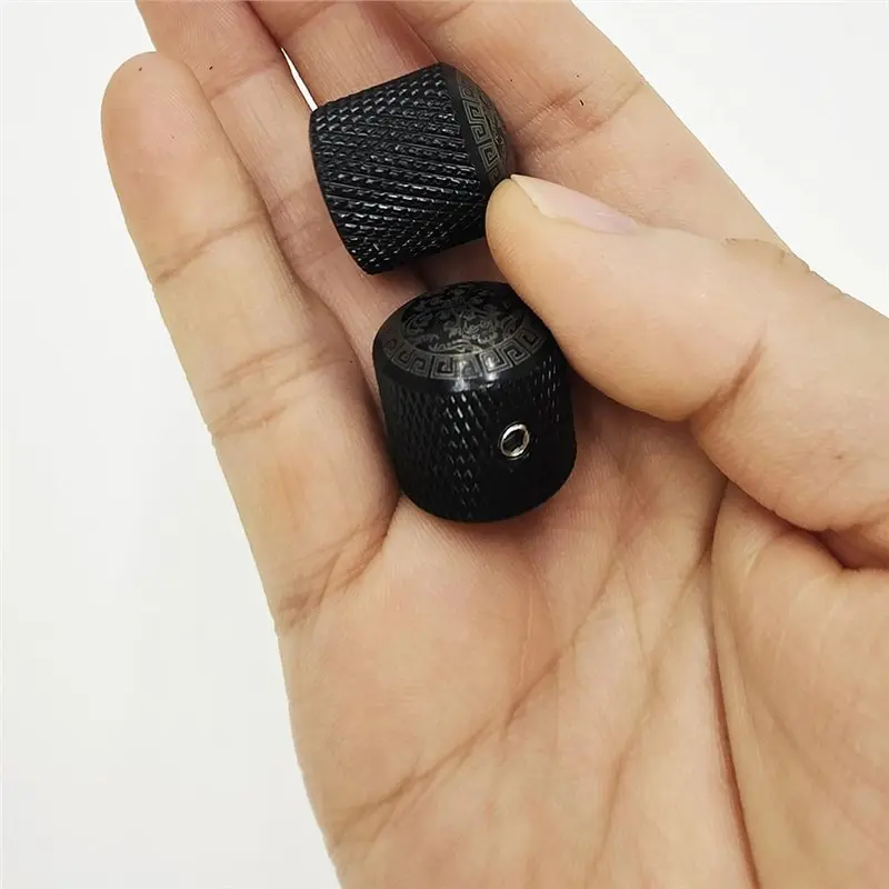 A79E-Electric Guitar Volume Tone Control Knob Set-4 Pcs Carved Metal Knobs Featuring Holes, Includes Installation Wrench