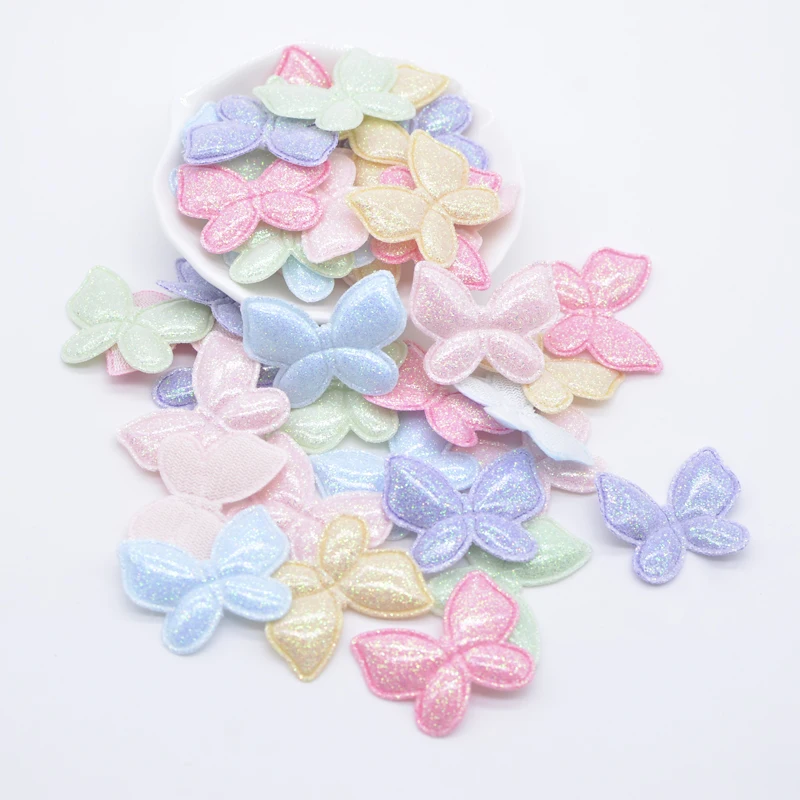 50Pcs 32*25mm Kawaii PU Leather Butterfly Applique for DIY Girl Headwear Hair Clips Decor Accessories Clothes Hat Sewing Patches