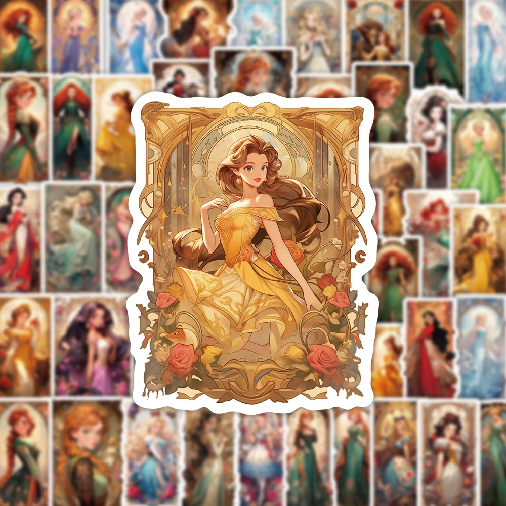 50 Stück Cartoon-Prinzessinnen-Kartenaufkleber Retro-Ästhetik Perfekt für Planer Handyhülle Laptop Wasserflasche Helm Dekoration
