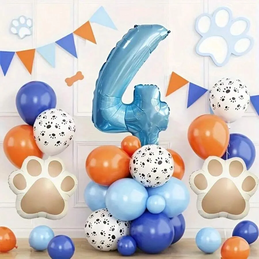 22 Teile/satz Haustier Thema Pfotenabdruck Geburtstag Party Luftballons, 40 Zoll Perlglanz Blaue Zahl, Für Haustier Geburtstag Party, Hundeliebhaber – Detail 4