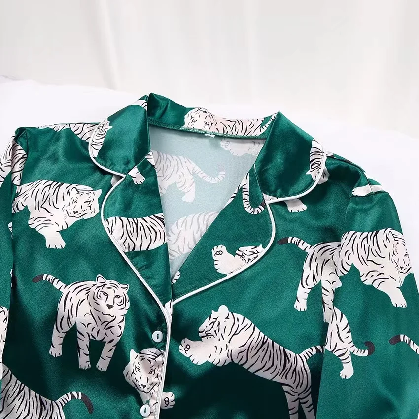 New Style Women Fashion Animal Printed Bow Trousers Home Wear Suits 2 Choice Pajamas Sets